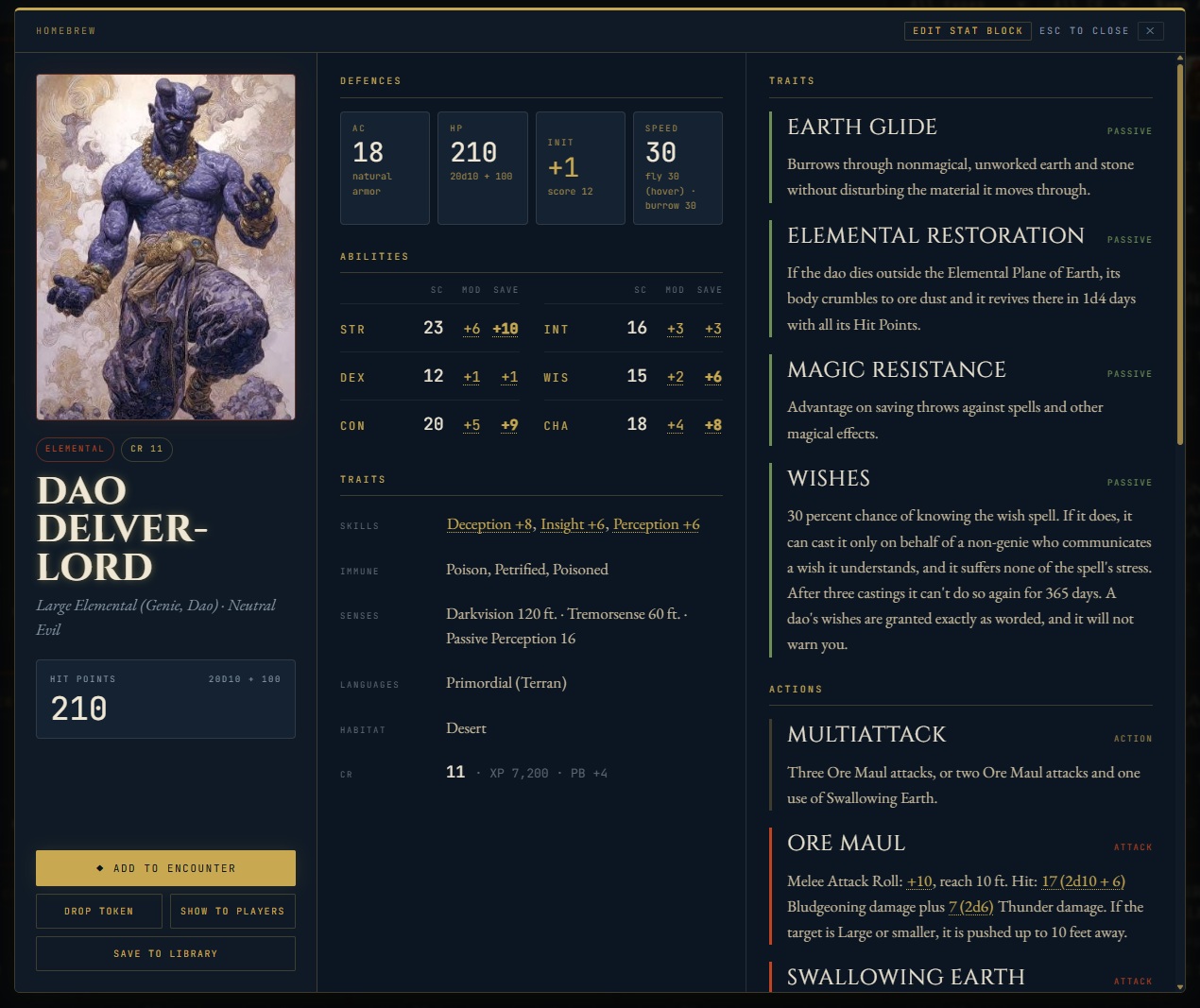 A bestiary that rolls itself — interface preview