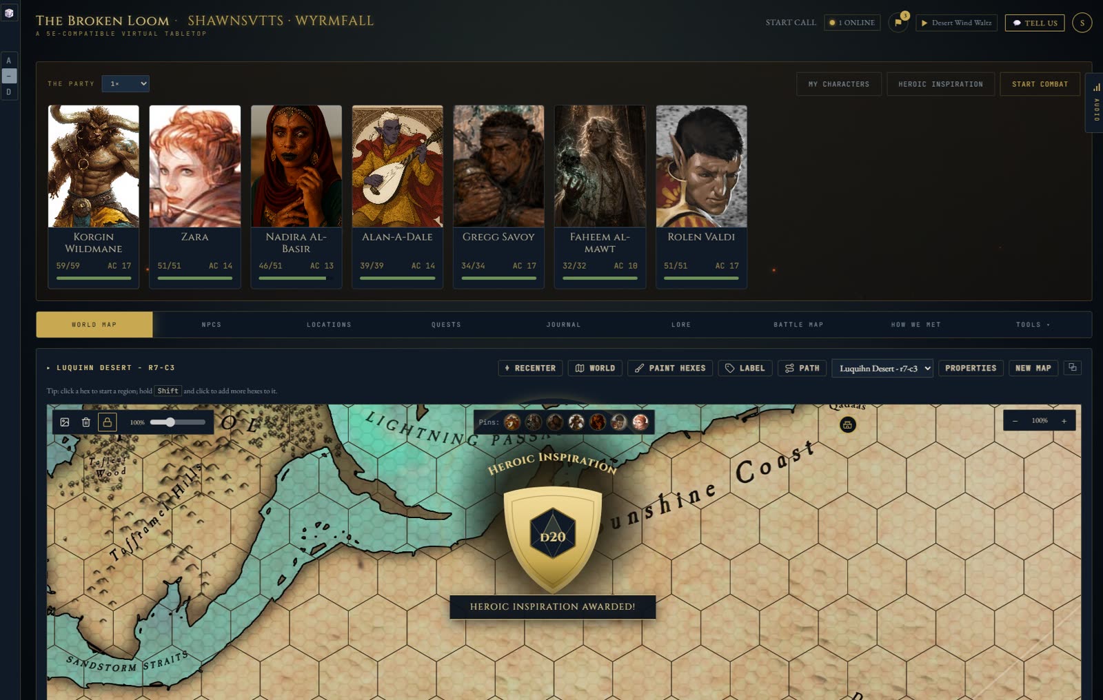 5th Edition Fantasy tracker — landing screen