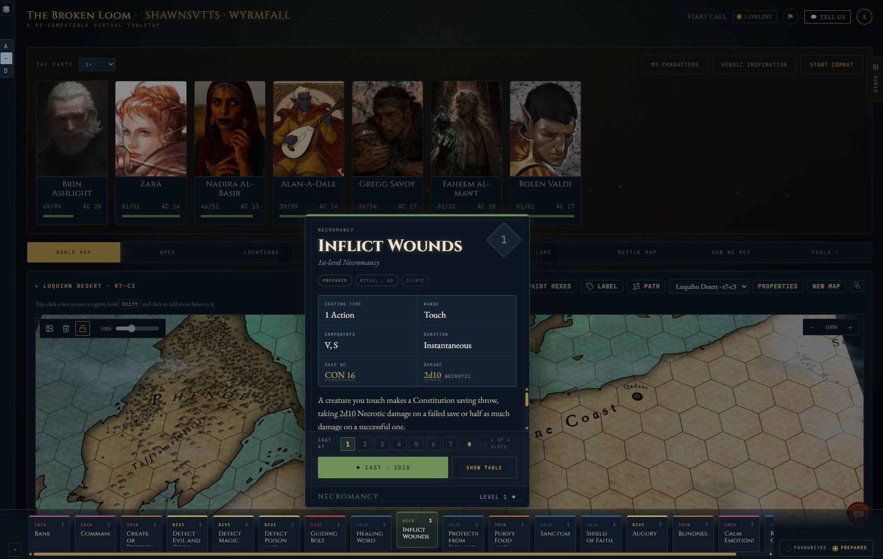 A spell list you can actually cast from — interface preview
